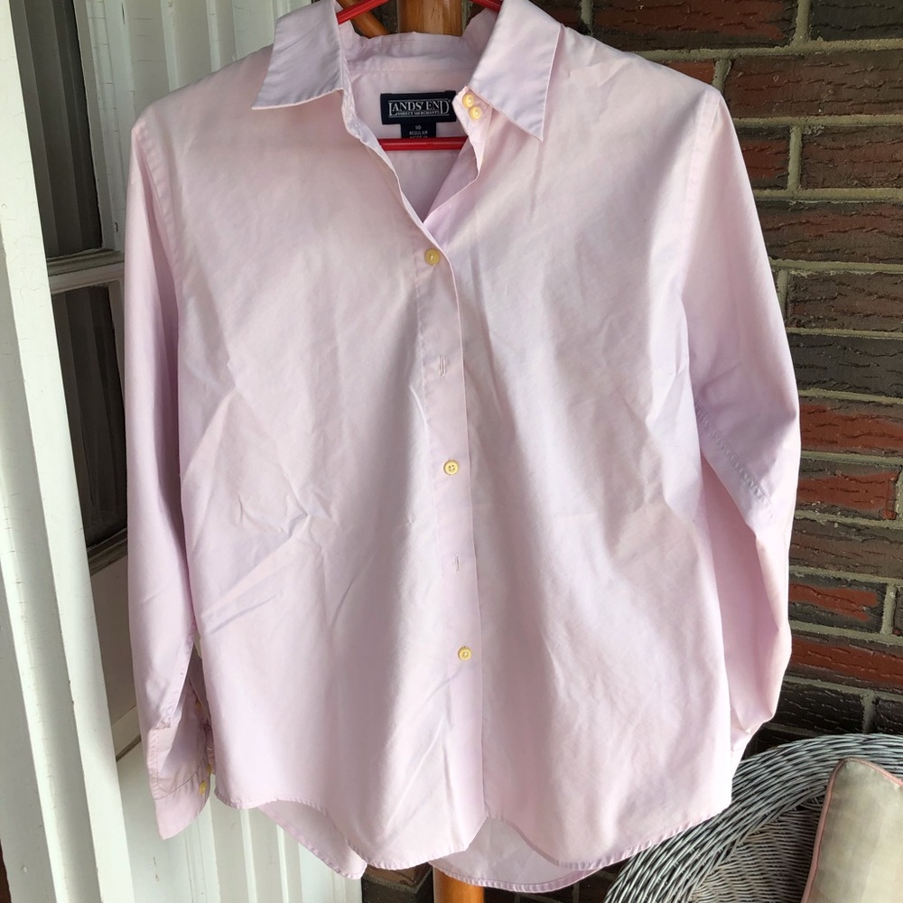 Shirt Blouse Size 10 Lands End Pastel Pink Light Weight Cotton Blend Button